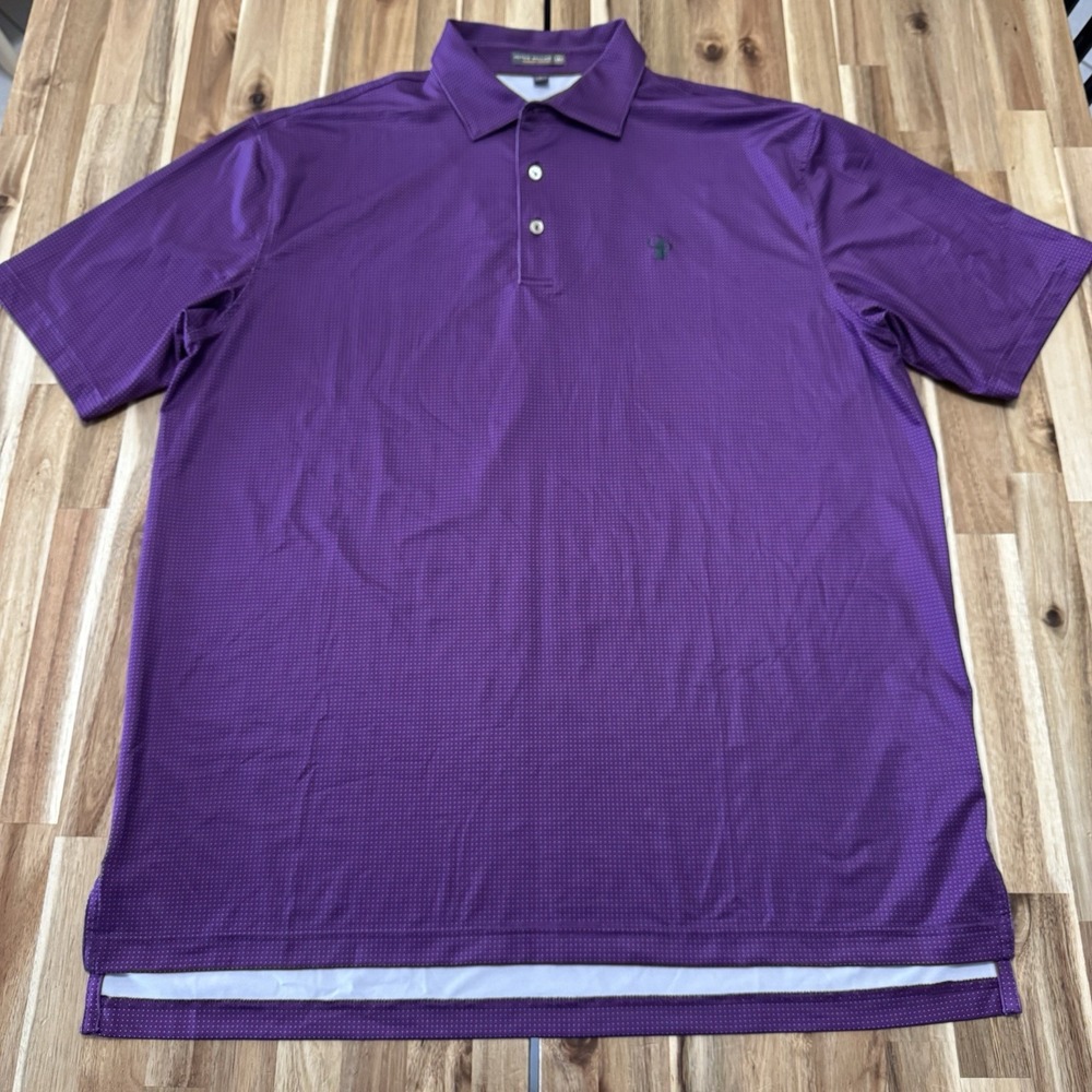 Peter Millar Polo Shirt Mens L Purple Polka Dot Summer Comfort Calusa Pines Golf